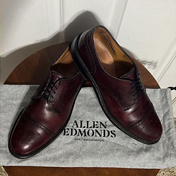 🔥🔥 ALLEN EDMONDS Lexington Burgundy Ox Blood Cap-Toe Oxford Shoes Sz 9.5C -EUC - Picture 3 of 12